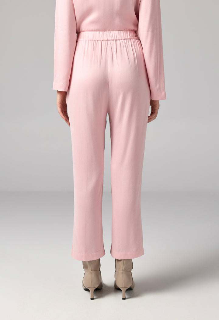 Choice Solid Elastic Waist Trousers Pink