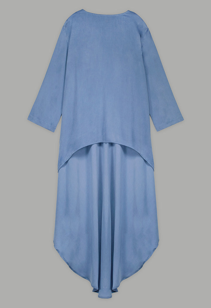 Choice Solid Asymmetrical Blouse  Blue
