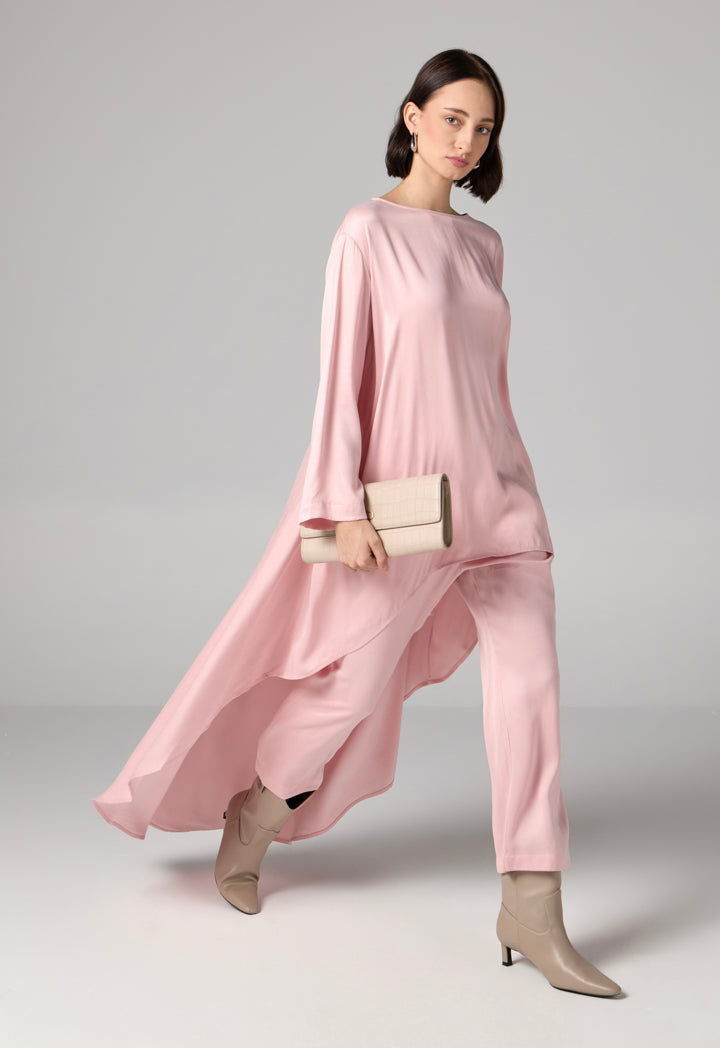 Choice Solid Asymmetrical Blouse  Pink