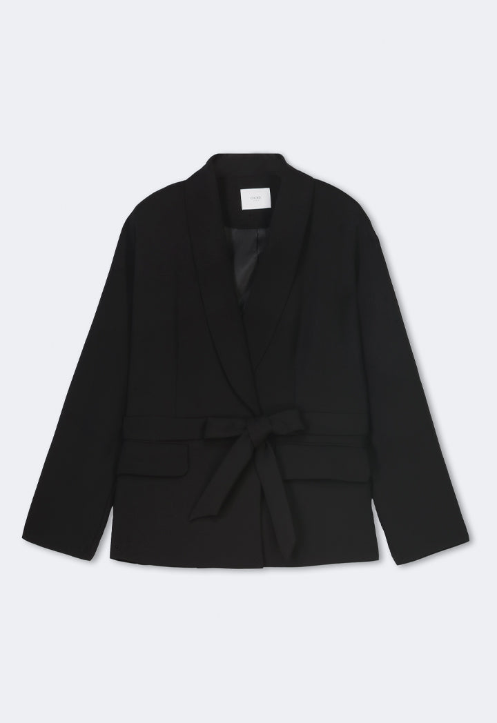 Choice Long Sleeves Belted Jacket Black