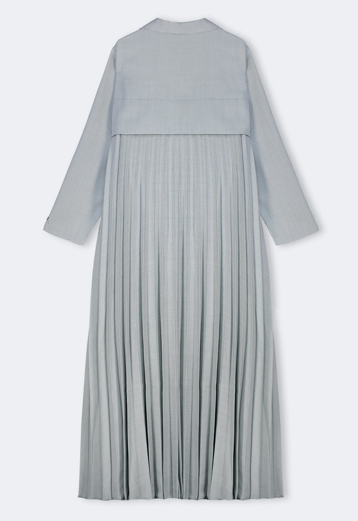 Choice Notched Collar Solid Abaya With Hijab Grey