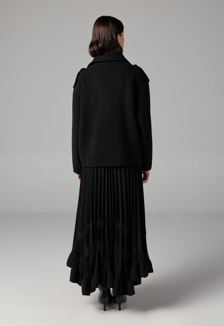 Choice Solid Front Zipper Pockets Jacket Black