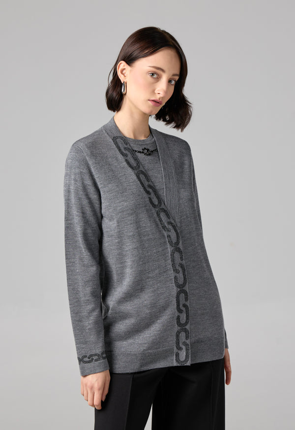 Choice Crystal Embellished Knitted Cardigan Grey