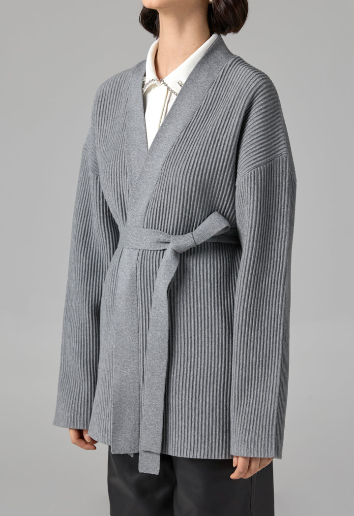 Choice Drop Shoulder Ribbed Cardigan Grey