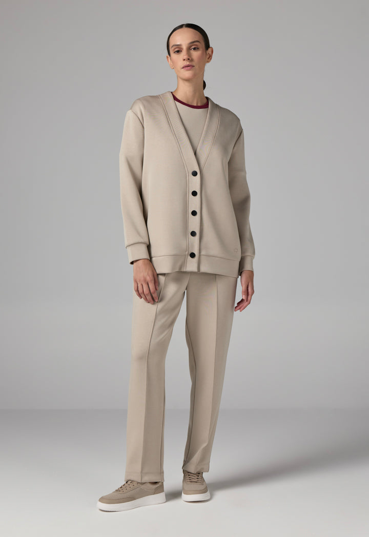 Choice Solid Long Sleeve Cardigan Beige