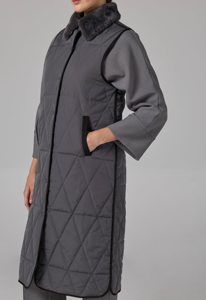 Choice Contrast Sleeveless Quilted Vest Grey