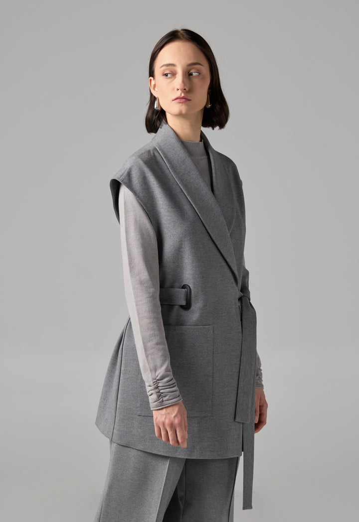 Choice Shawl Collar Front Pocket Gilet Grey
