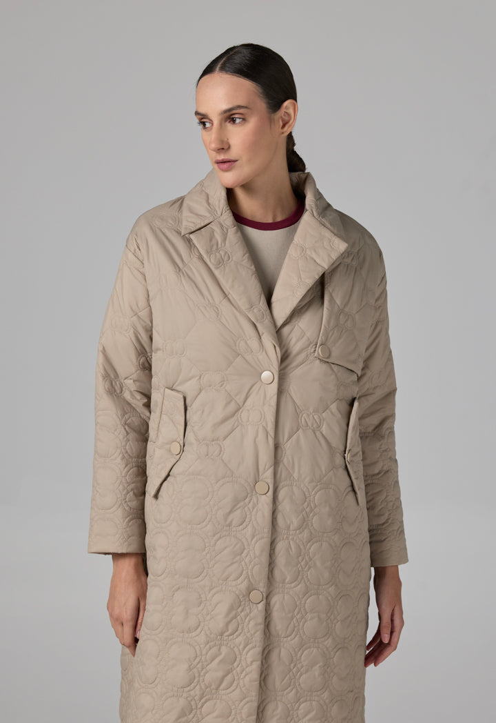 Choice  Embroidered Quilted Monogram Jacket Beige