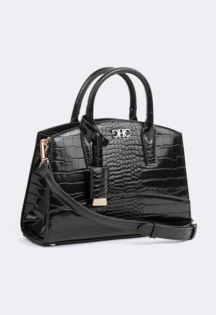 Choice Solid Embossed Croc Handbag Black