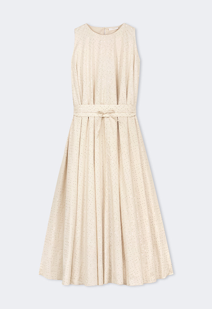 Choice Sequin Embellished Belted Maxi Dress Beige