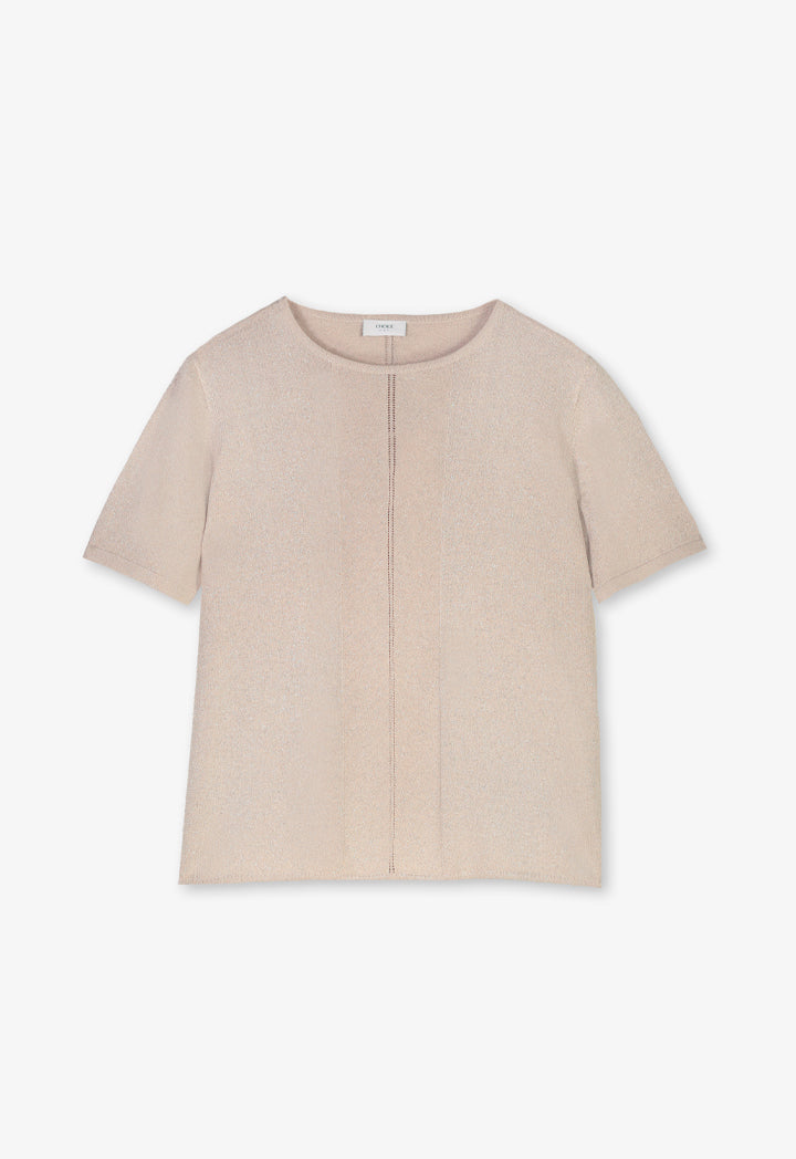 Choice Lurex Short Sleeve Blouse Beige