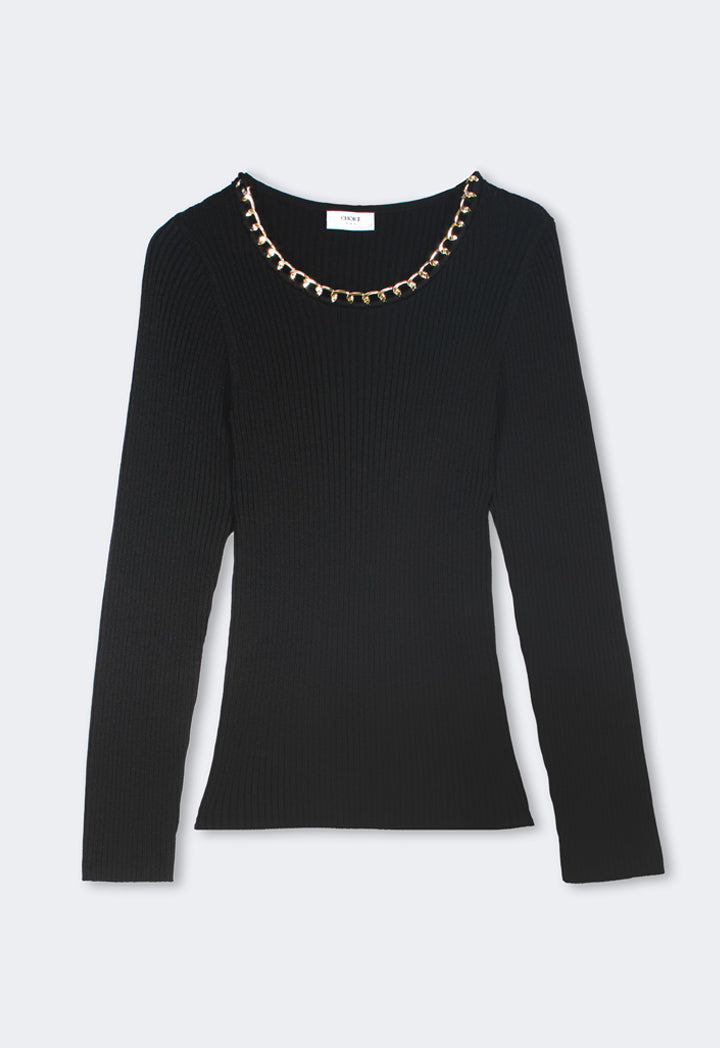Choice Chain Detail Knitted Blouse Black