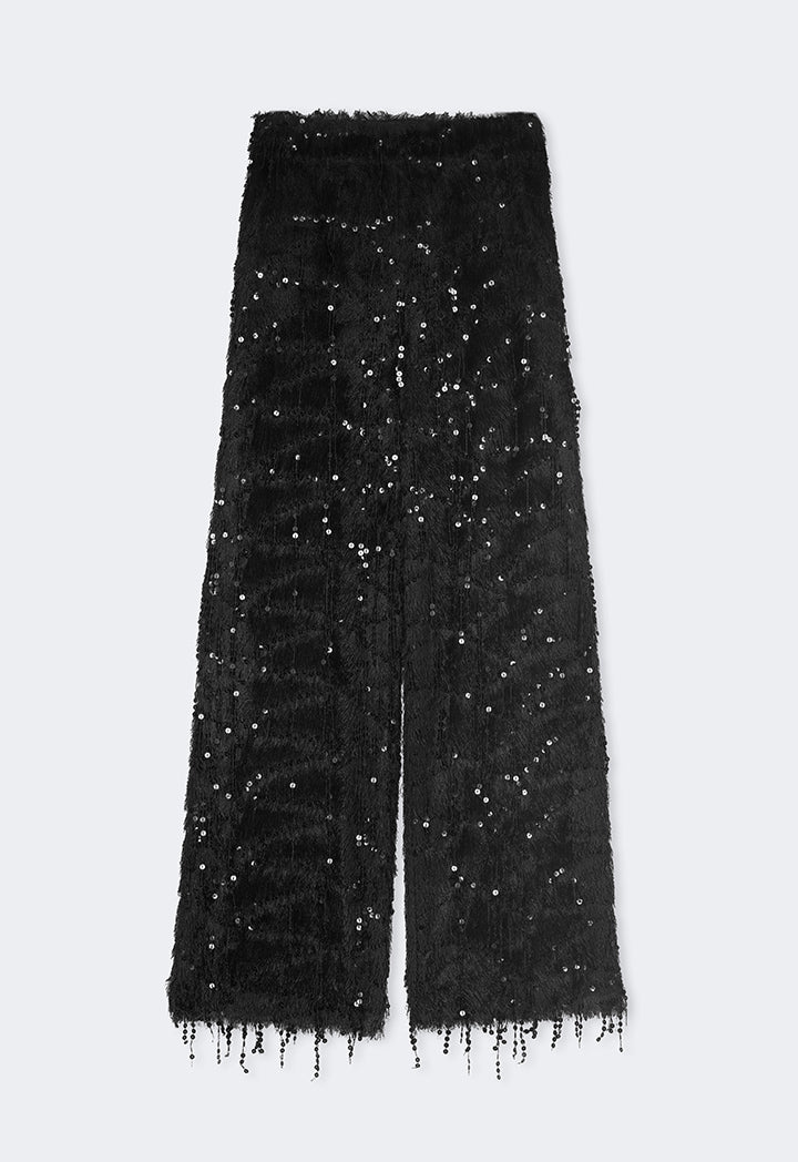 Choice Straight Legs Fringe Sequin Trousers Black