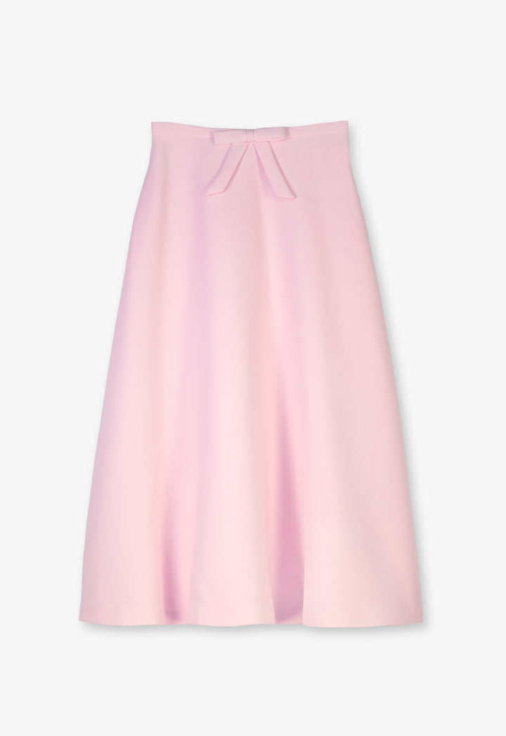 Choice Single Tone Flared Bow Skirt Pink