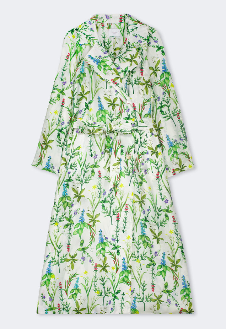 Choice Floral Printed Belted Trench Coat Multi Color