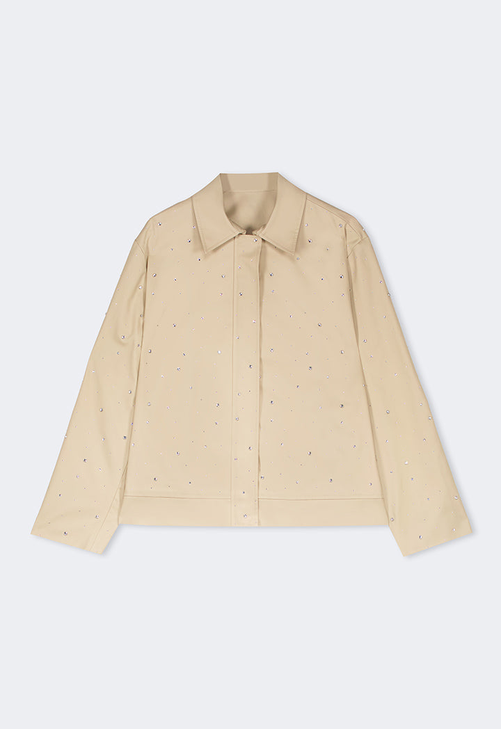 Choice Long Sleeve Crystal Embellished Jacket Beige