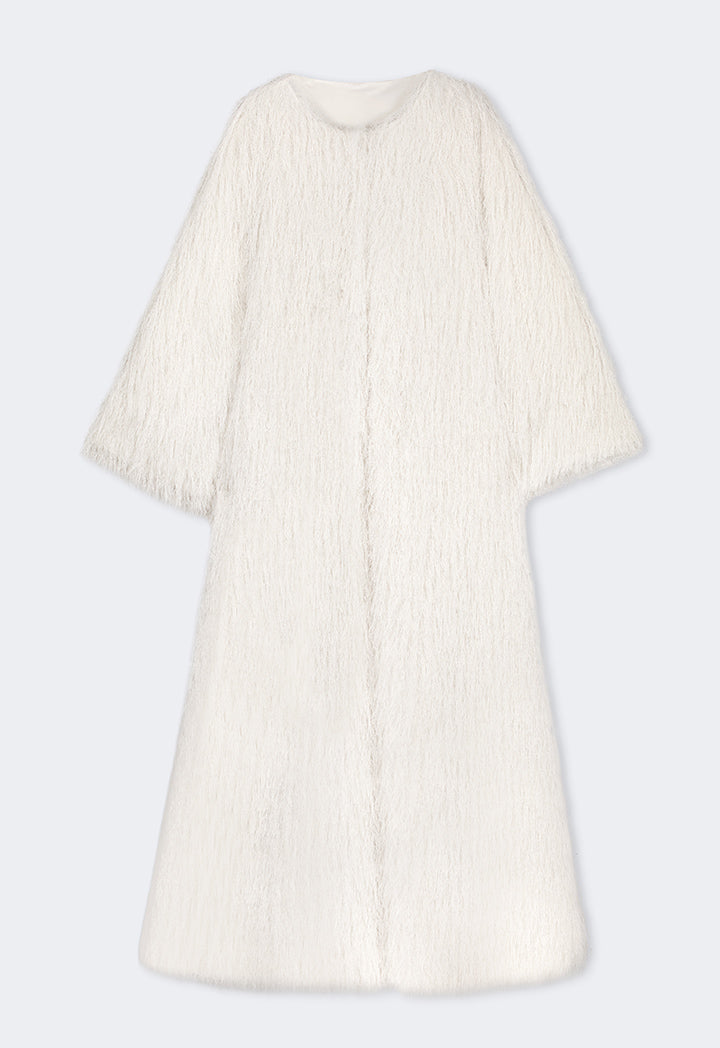 Choice Single Tone Fringe Maxi Abaya  Off White