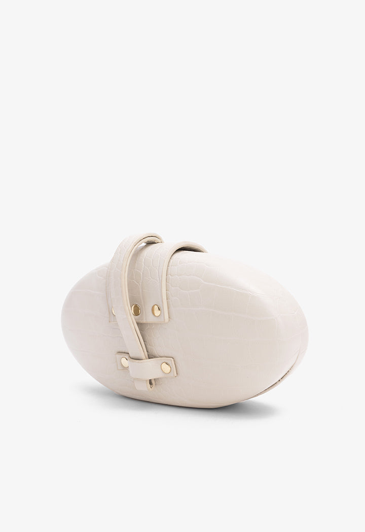 Choice Textured Pu Leather Flap Clutch Off White