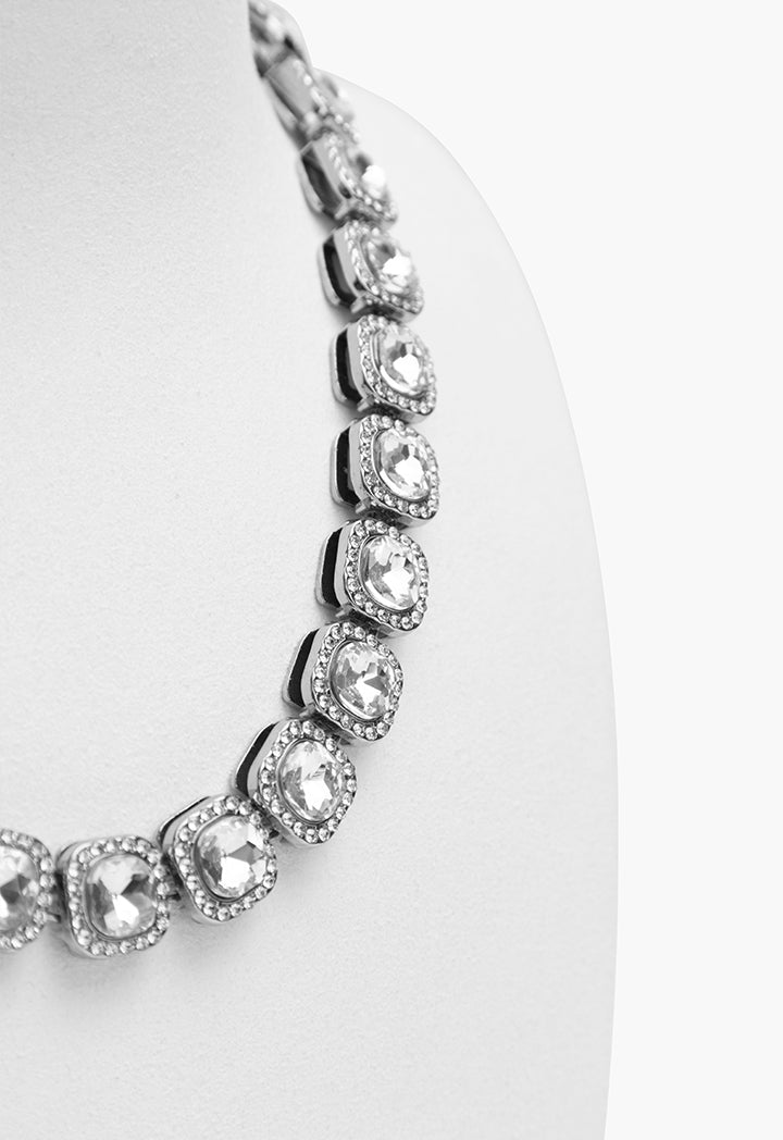 Choice Square Cut Crystal Necklace Silver