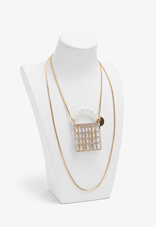 Choice Crystal Embellished Basket Necklace Gold