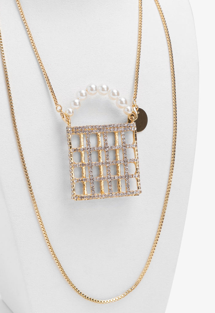 Choice Crystal Embellished Basket Necklace Gold