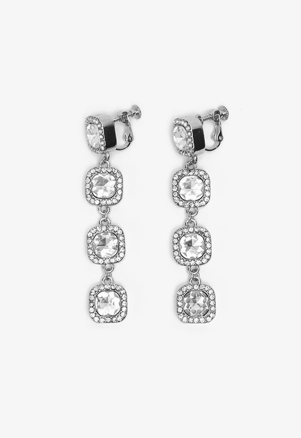 Choice Square Cut Crystal Long Earrings Silver