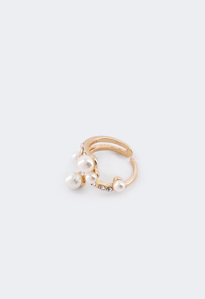 Choice Crystal & Faux Pearls Embellished Ring White