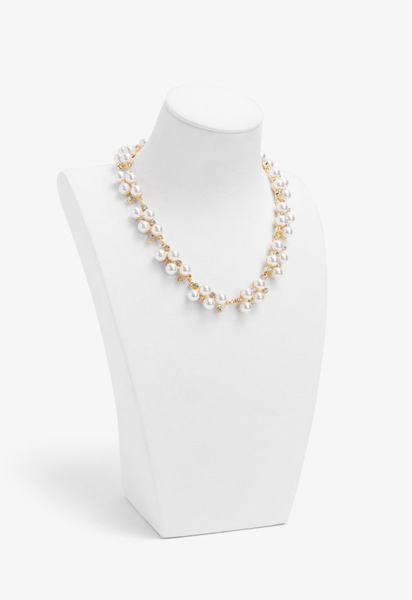 Choice Crystal And Faux Pearls Embellished Necklace White