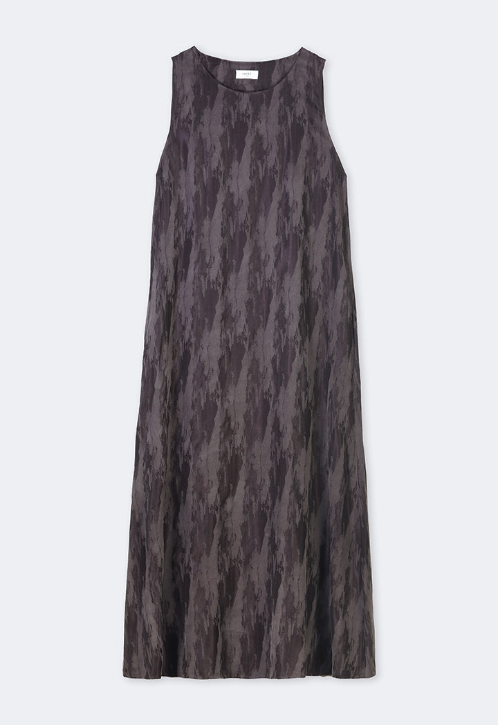 Choice Contrast Sleeveless Flared Dress Grey