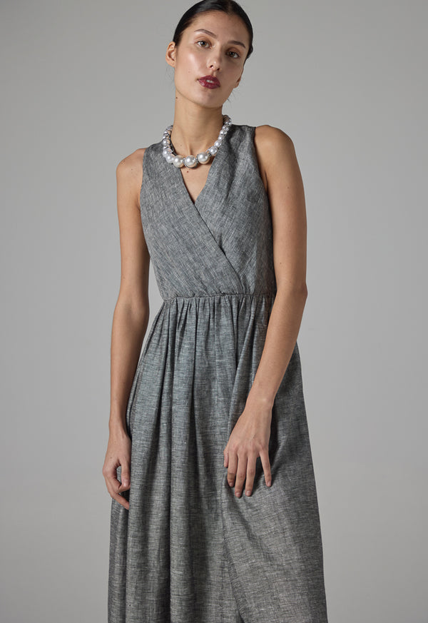 Choice Contrast Sleeveless Maxi Dress - Ramadan Style Grey