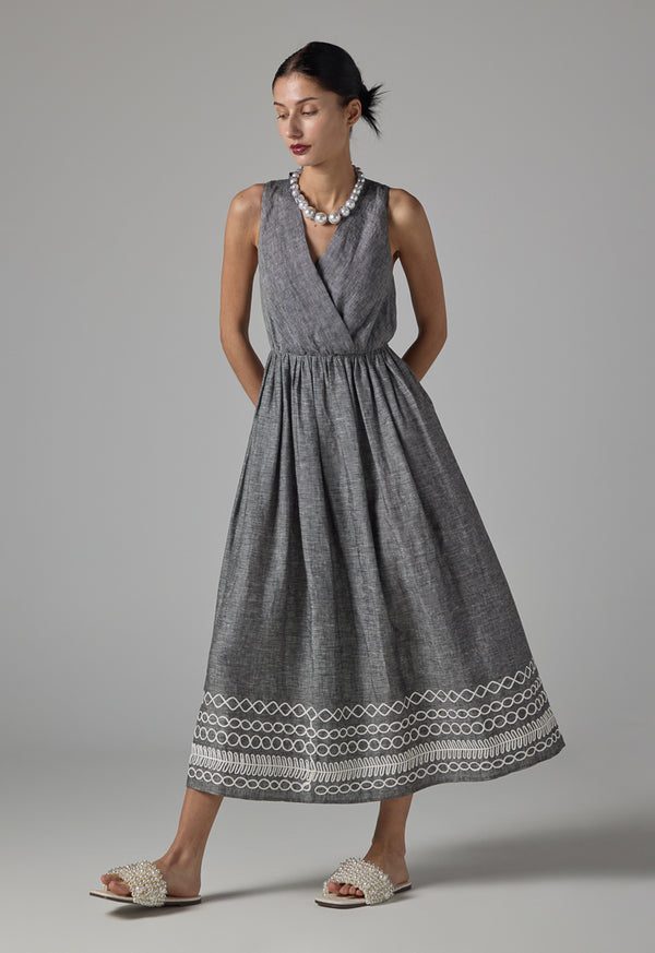 Choice Contrast Sleeveless Maxi Dress - Ramadan Style Grey