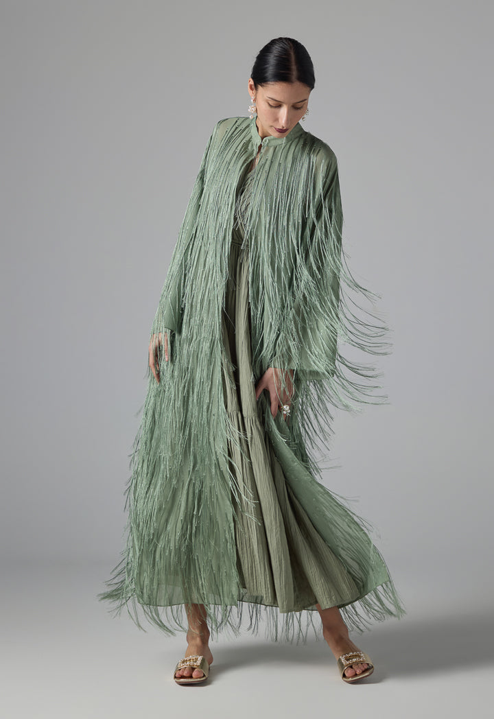 Choice Single Tone Fringe Maxi Abaya - Ramadan Style Light Khaki