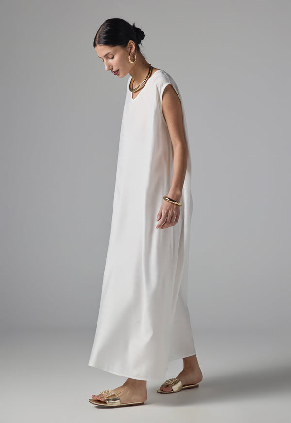 Choice Solid Sleeveless Oversize Dress - Ramadan Style Off White