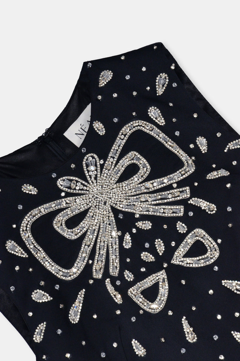 Nean Embellished Draped Kaftan Gown Black