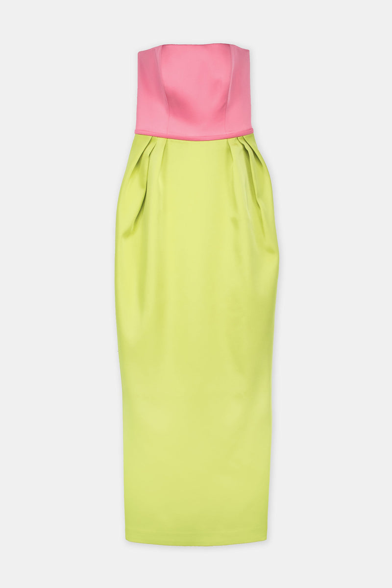 Nean Strapless Color-Block Gown Lime