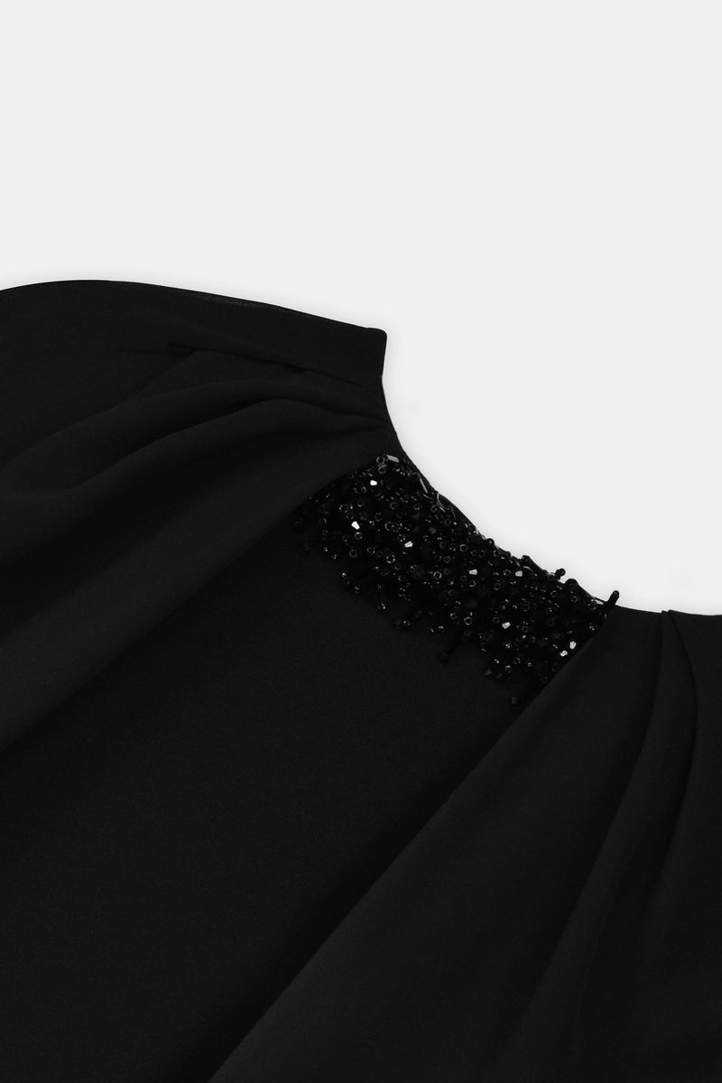Nean Gown With Sheer Cape Black