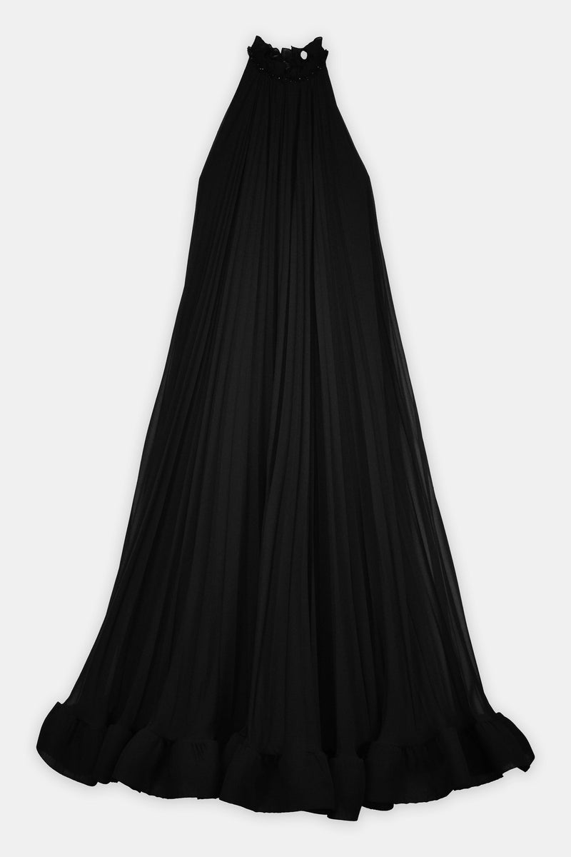 Nean Pleated Halter Neck Gown Black