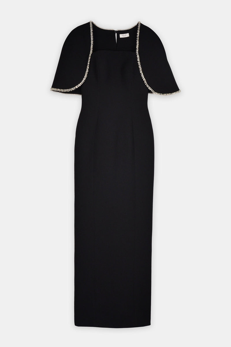 Nean Column Gown With Embellished Cape Detail Black