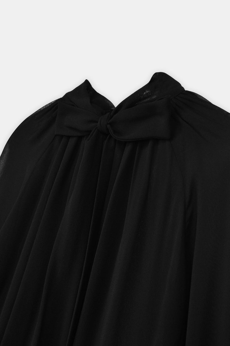 Nean Romantic Silk Chiffon Sheer Blouse Black