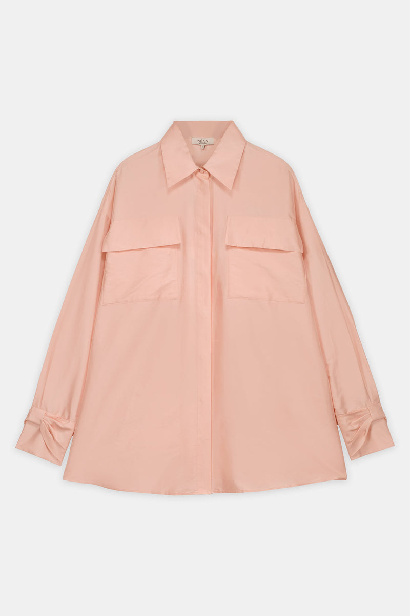 Nean Oversized Silk Satin Shirt Light Pink