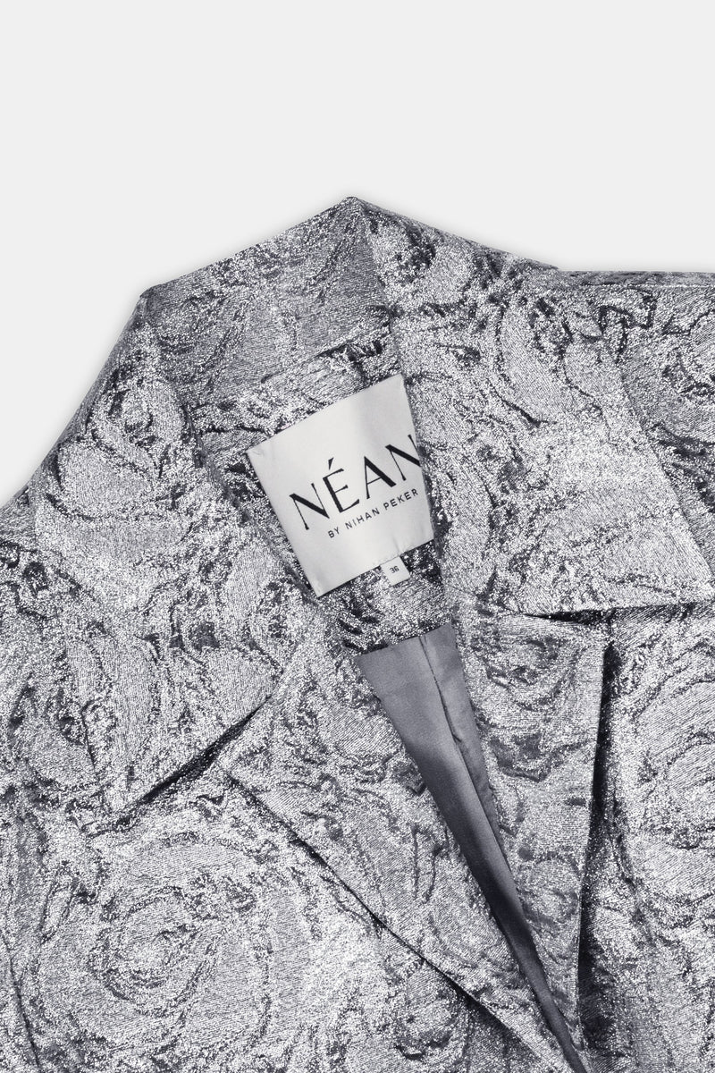 Nean Silver Brocade Cropped Tailored Jacket Dark Silver