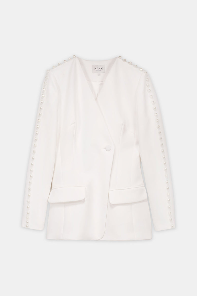 Nean Pearl-Trim Asymmetric Blazer White