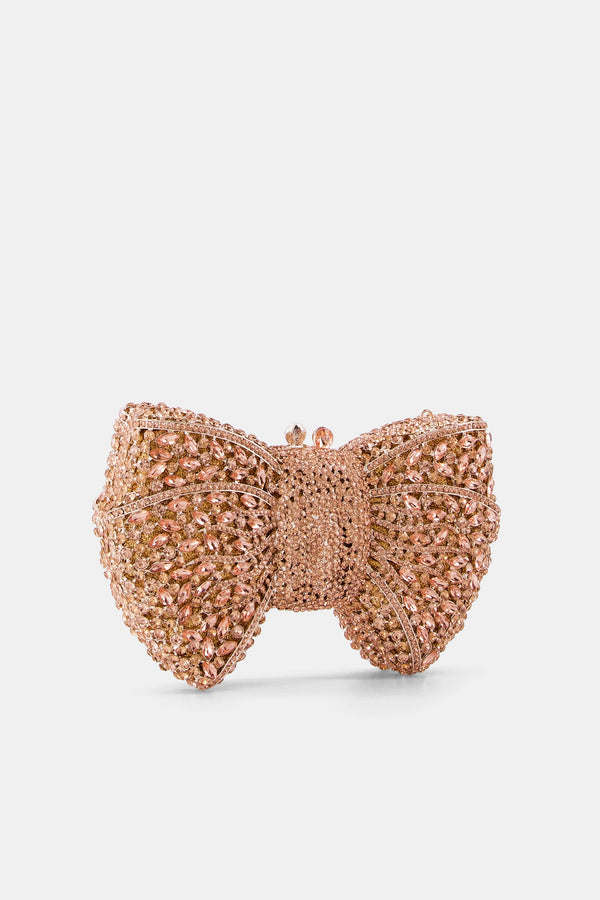 Nean Bow Clutch Bags Crystal Embellished Rose Gold