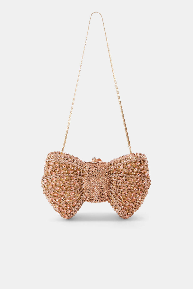 Nean Bow Clutch Bags Crystal Embellished Rose Gold