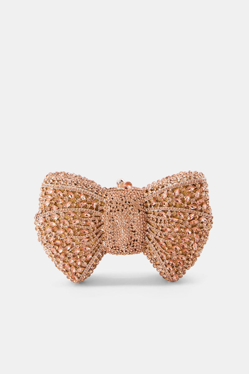 Nean Bow Clutch Bags Crystal Embellished Rose Gold