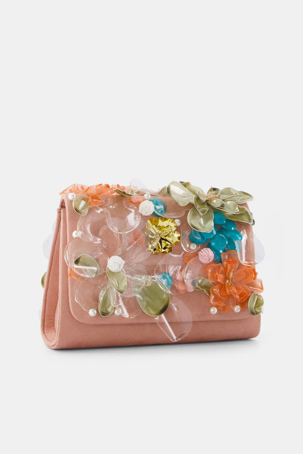 Nean Flowers Embellished Clutch Bag Pink
