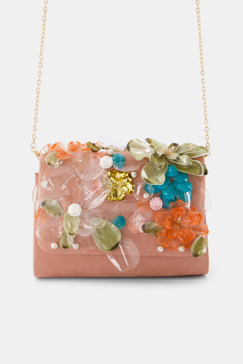 Nean Flowers Embellished Clutch Bag Pink