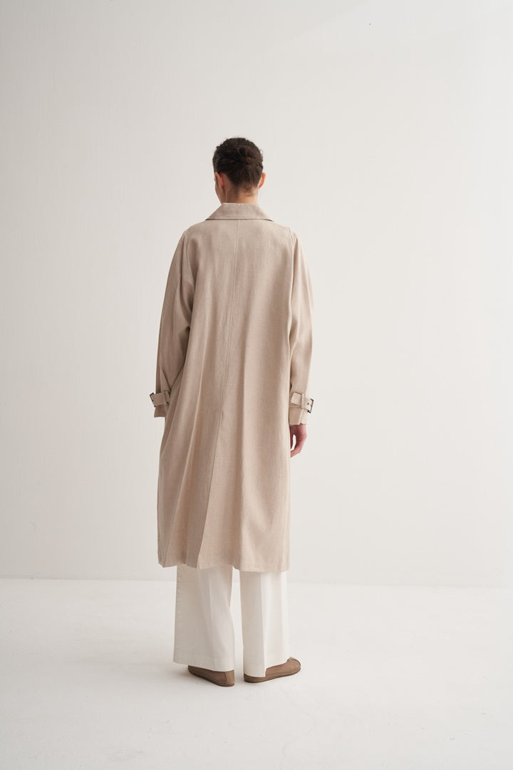 Kk Design 100% Linen Loose Fit Trench Coat Natural