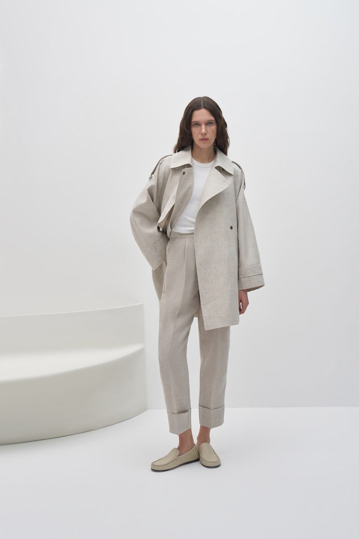 Kk Design 100% Linen Oversize Trench Coat Natural