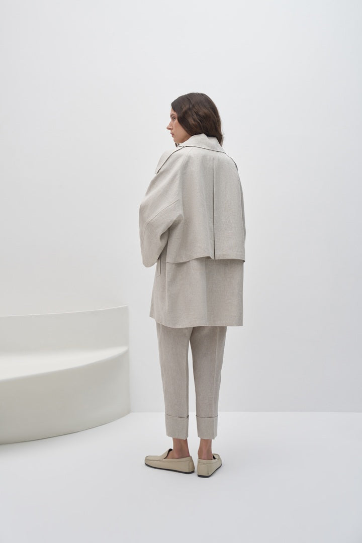 Kk Design 100% Linen Oversize Trench Coat Natural